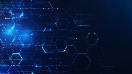 Aufkleber - Hexagonal Patterns in Vibrant Blue Tones Showcasing a Digital Technology Background With Glowing Elements and Interconnected Lines for Modern Designs