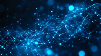 Aufkleber - Dynamic Blue Particle Network Illustrating the Flow of Data in a Digital World During Nighttime Hours
