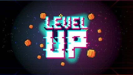 Poster - Level up fantastic computer background with glitch noise.