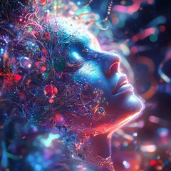Poster - Emotional Connection Illustrated Through Vibrant Colors and Ethereal Light Representing a Dreamlike State of Consciousness and Imagination