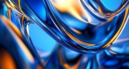 Poster - Colorful Abstract Glass Design With Blue and Orange Swirls Reflecting Light in a Vibrant Composition