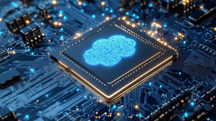 Poster - Close-up of a Microchip With Glowing Circuits Highlighting Advanced Technology and Innovation in Electronics Against a Dark Background
