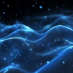 Poster - Digital Wave Patterns Illuminated by Blue Light in a Dark Environment Create a Mesmerizing Visual Experience of Fluidity and Depth