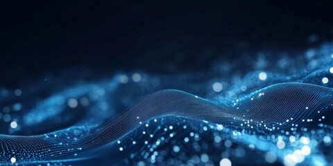 Poster - Digital Wave Patterns Resembling Abstract Data Visualizations Over a Dark Background With Luminous Blue Points Creating a Stunning Visual Effect