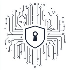 Poster - Digital Security Shield With Keyhole Surrounded by Circuit Patterns Representing Online Protection and Cybersecurity Technology Trends