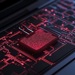 Poster - High-tech Padlock Positioned on a Circuit Board With Glowing Red Elements, Symbolizing Advanced Security Technology in a Digital Environment