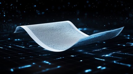 Poster - Abstract Representation of a Flowing Digital Document in a Futuristic Context Illuminated by Glowing Data Patterns
