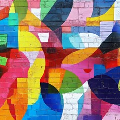 Poster - Colorful Abstract Mural on Urban Wall Showcasing Vibrant Shapes and Patterns in a Lively Outdoor Environment