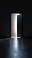 Wall Mural - An open door at the end of a dark hallway, symbolizing determination to find opportunities amidst challenges.