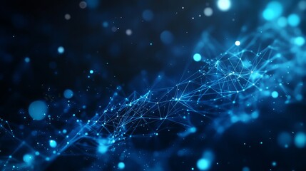 Poster - Illuminated Blue Network Connections in a Digital Landscape Showcasing Advanced Technology and Abstract Data Visualization