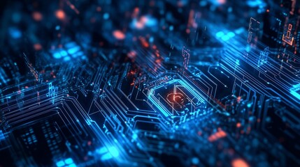 Poster - Complex Circuit Board With Glowing Components Showcasing Modern Technology and Intricate Designs in a Close-Up View
