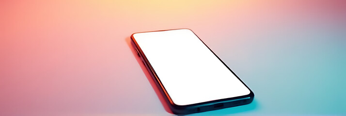 Poster - Smartphone sits on a colorful background with its white screen facing upwards, creating a visually appealing contrast._00003_