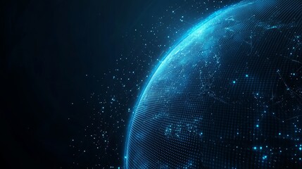 Poster - Digital Representation of Earth Showcasing a Glowing Globe With Connected Dots and Network Patterns Against a Dark Background in a Futuristic Style