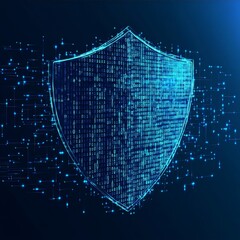Aufkleber - Digital Shield Symbolizing Cybersecurity in a High-Tech Environment With Binary Code and Glowing Particles Representing Protection and Data Security