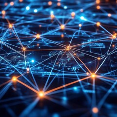 Poster - Visual Representation of Interconnected Digital Networks Highlighting Data Flow in a Futuristic Technological Landscape
