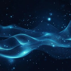 Poster - Dynamic Blue Light Waves Create a Mesmerizing Pattern Against a Dark Starry Background in a Stunning Cosmic Display