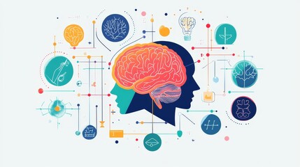 Poster - Illustration of Interconnected Brains and Ideas Representing Cognitive Science and Mental Processes in a Vibrant Design