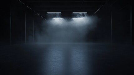 Poster - Mysterious Dark Space Illuminated by Soft Lights With a Foggy Atmosphere, Creating an Eerie yet Captivating Environment for Exploration