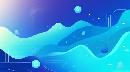 Poster - Abstract Digital Landscape With Waves and Icons in Shades of Blue and Purple During an Artistic Design Presentation