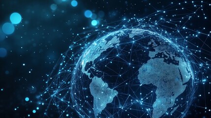 Poster - Global Connectivity Network With Digital Earth Representation Showcasing Interconnected Nodes and Data Flow Illustrating Technology and Communication Advancements