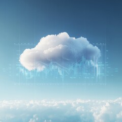 Aufkleber - Cloud Computing Concept With Digital Data Visualization Floating in a Blue Sky During Daylight Hours