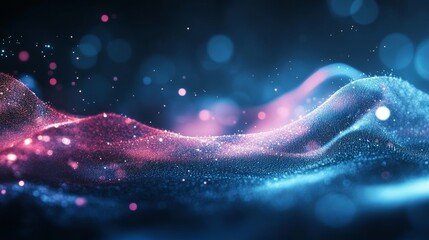 Poster - Vibrant Abstract Waves Illuminated With Pink and Blue Light in a Dark Background Showcasing Flowing Patterns of Energy and Motion