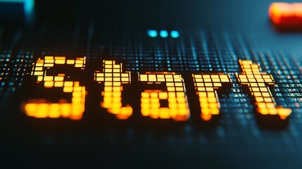 Poster - Illuminated Start Word on Digital Grid Surface