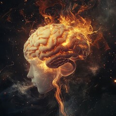 Poster - Creative Representation of Human Consciousness Blends a Brain and a Human Figure in a Cosmic Background During an Imaginative Art Exploration