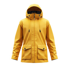 Bright yellow waterproof rain jacket with a modern design for outdoor adventures.