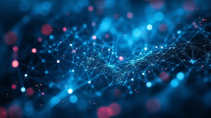 Aufkleber - Visual Representation of Molecular Connections in a Digital Network Under a Dark Background, Showcasing Vibrant Blue and Pink Lights