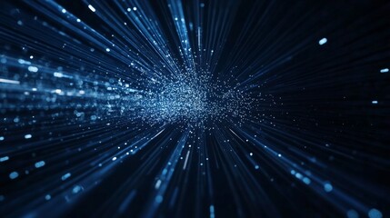Poster - Streaks of Light Creating a Dynamic Visual Effect in a Dark Cosmic Background With Glowing Particles Scattered Throughout the Scene