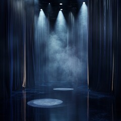 Poster - Dimly Lit Stage Awaits Performance With Shadows and Smoke Accentuating Atmosphere in an Elegant Theater Setting