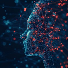 Aufkleber - Digital Representation of a Human Face With Interconnected Lines and Dots Symbolizing a Neural Network, Showcasing Modern Technology and Creativity