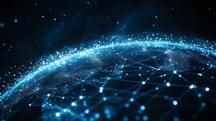 Poster - Digital Representation of a Connected World With Glowing Network Lines and Points Across a Globe Against a Dark Background