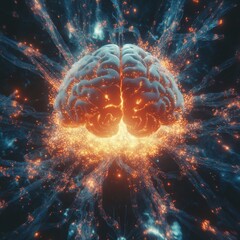 Poster - Exploration of Human Consciousness With a Glowing Brain Surrounded by Vibrant Energy Effects and Neural Connections in a Digital Setting