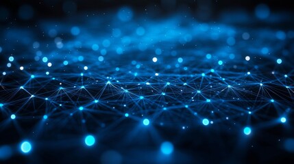 Aufkleber - Abstract Digital Background With Glowing Blue Dots Connected by Lines, Creating a Network-Like Appearance in a Dark Environment