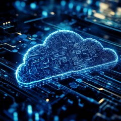 Aufkleber - Digital Cloud Symbol With Circuit Connections Representing Modern Technology and Data Storage in a Futuristic Setting
