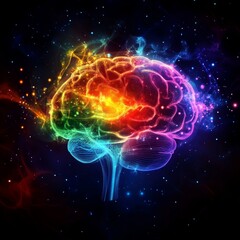 Poster - Colorful Brain With Cosmic Elements Illustrating Creativity and Intelligence in a Vibrant, Abstract Design