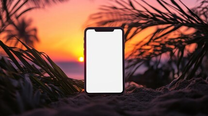 Poster - A realistic phone mockup with a clean white screen, set against a sunset-inspired gradient of orange and purple, perfect for creative branding projects.