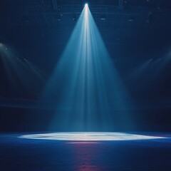 Poster - Spotlight Shines Down on an Empty Stage, Creating a Dramatic Atmosphere in a Dimly Lit Auditorium at Night