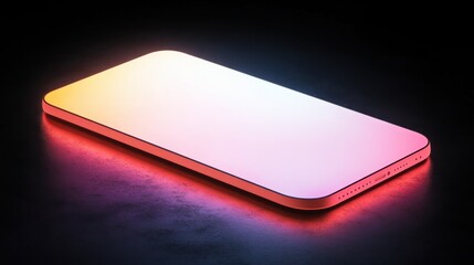 Poster - A sleek mobile phone mockup with a blank white display, highlighted by a neon pink and orange gradient, perfect for tech product advertisements.