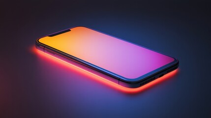 Poster - A sleek mobile phone mockup with a blank white display, highlighted by a neon pink and orange gradient, perfect for tech product advertisements.
