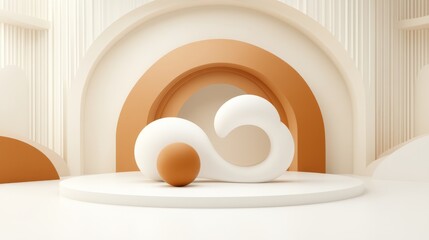 Poster - Abstract Minimalist Orange and White 3D Scene
