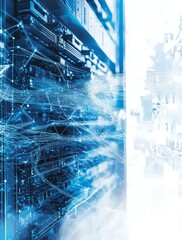 Aufkleber - Digital Network Connection Through Data Center Technology Showcasing Servers With Illuminated Pathways of Information Transmission