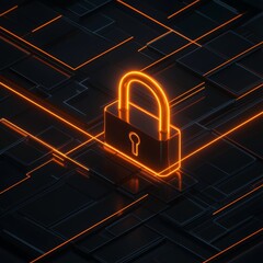 Poster - Digital Padlock Symbolizing Cybersecurity on a Dark Background With Glowing Lines Highlighting Digital Protection Themes and Technology Advancements