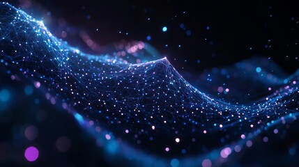 Poster - Colorful Digital Waves Create a Mesmerizing Visual Display of Interconnected Points and Lines Against a Dark Background