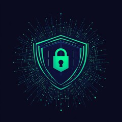 Aufkleber - Digital Security Shield With Lock and Glowing Network Connections Illustrating Protection in the Cyber World