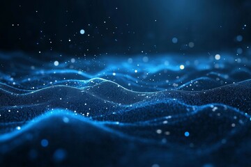 Poster - Mesmerizing Waves of Glowing Blue Water Particles Create a Serene Underwater Environment Under Soft Lighting