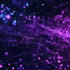 Poster - Colorful Abstract Network of Glowing Particles Creating a Mesmerizing Visual Effect in Deep Purples and Blues at Night