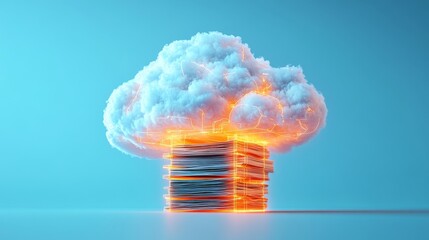 Aufkleber - Cloud Storage Technology Visualized With Glowing Digital Stack Symbolizing Data Management and Accessibility in a Modern Digital Environment